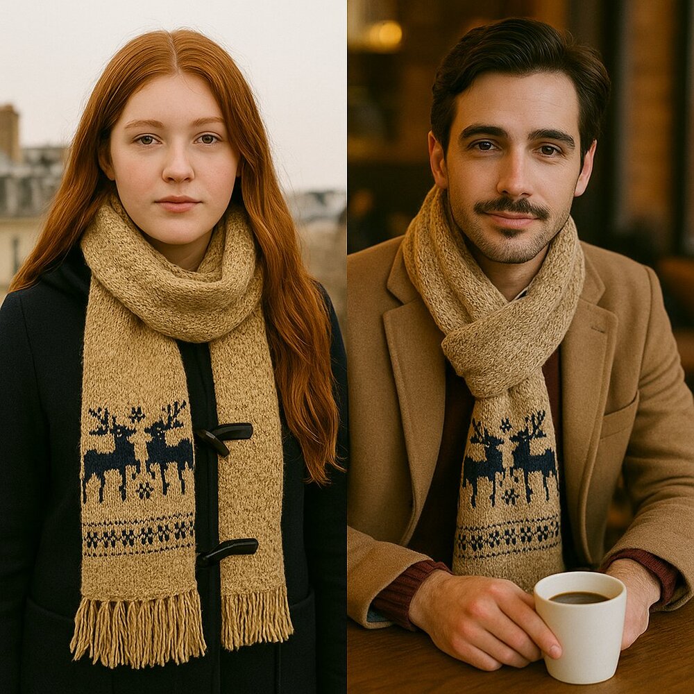 Vintage Appalachian Trail Wool Blend Knitted Fair Isle Reindeer Scarf 7"×65"